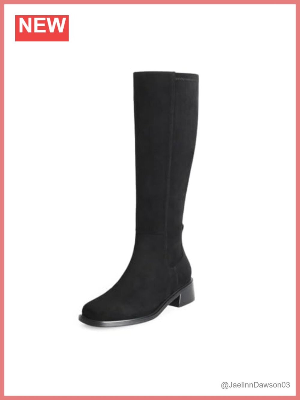 Knee High Boots Women Low Heel Faux Suede Square Toe Block Heel Zip Casual